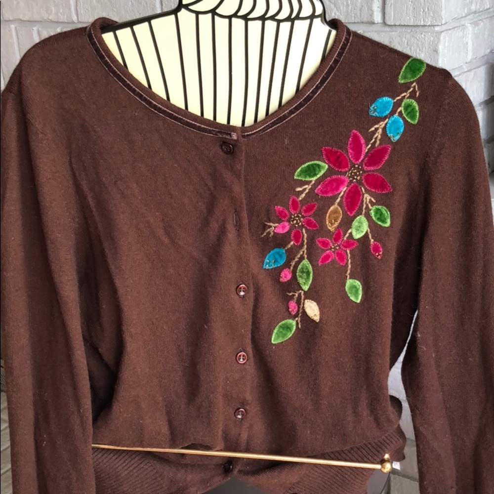 Brown velvet embellished cardigan